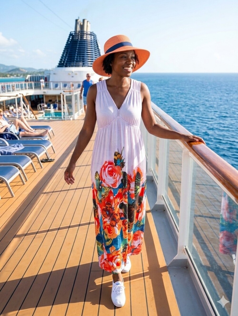live and let live Light Pink Maxi Dress with Orange & Blue Floral Border